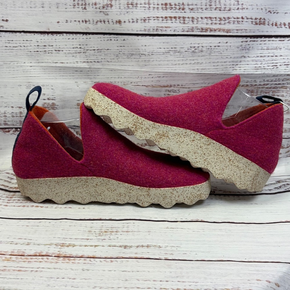 Asportuguesas City Fuchsia Pink Wool Felt Cork Platform Slip On Shoes size 7 NWT - Picture 6 of 10